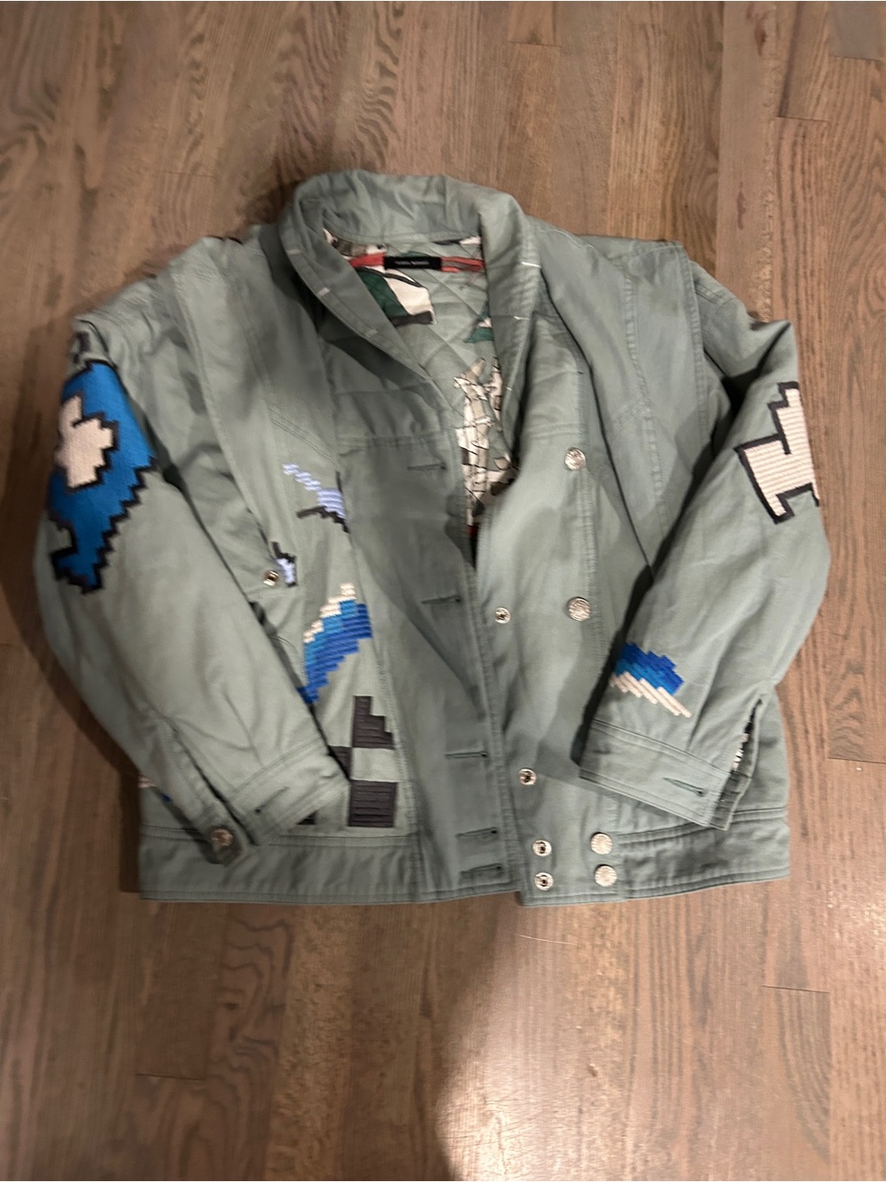 Isabel Marant Sage Green Embroidered Denim Convertible Erial Jacket size 36 S/M - Picture 8 of 16